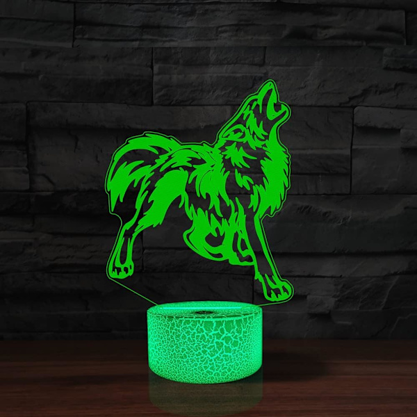 WJ 3D Cartoon Wolf Fjernbetjening 16 Farve Natlys Illusion Akryl LED Bordlampe Sengelampe Børns Soveværelse Skrivebordsdekoration Fødselsdagsgaver Legetøj