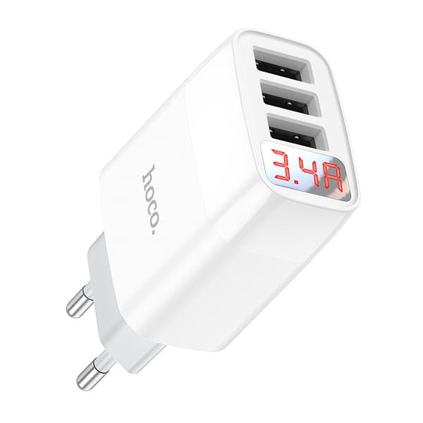 hoco. C93A trefas digital display laddare för Apple Android typ-c mobiltelefon tre USB-laddning