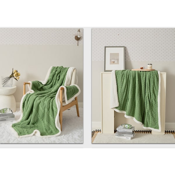 Puuvillainen kaapelikudottu Sherpa-heittäpeitto sohvalle (51\"x63\"), Pehmeä lämmin fleece-kudottu heittäpeitto sänkyyn, sohvalle, tuolille - Ylimääräisen mukava