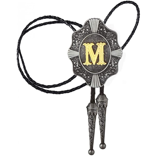 Bolo Tie til mænd - Vintage Initial Letter ABCDMJR til Z Western Cowboy Kostume Bryllup Bolo Ties