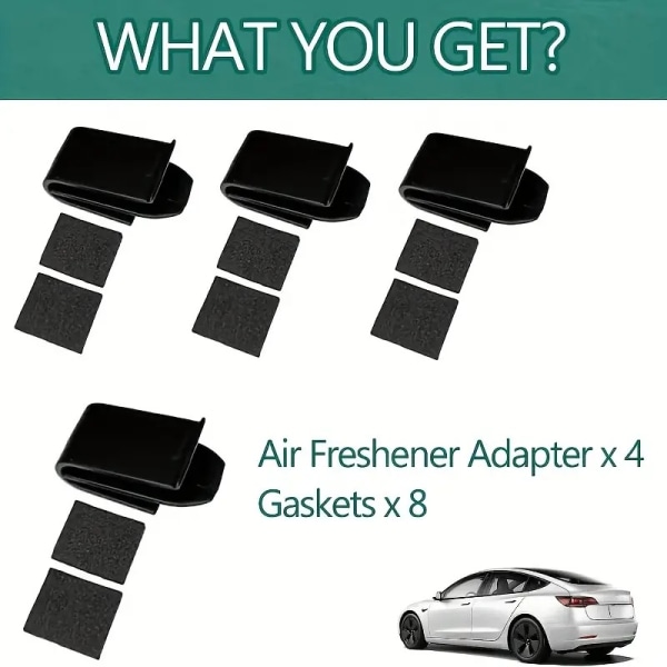 4-pack Air Freshener Adapter För Tesla Model 3 / Y 2017-2023 Luftventil Clips Fresheners Hållare med distanser Mittkonsolhållare