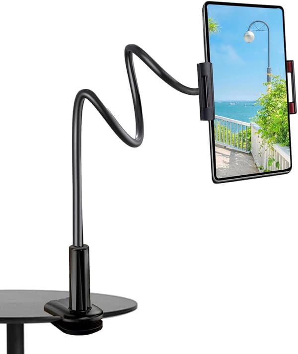 360° Fleksibel Svanehals Tablet Stand til Seng - Lang Arm Clip Mount, Universal til 4.1-6.7 Tommer Tablets, Sort Sengekant/Hovedgærde Tabl Tablet