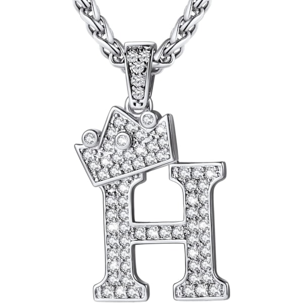 Krona Initial A-Z Halsband, Iced Out Letter Hänge med 22-24 Tums Kedja, Män Kvinnor Bling Hip Hop Alfabet Namn Smycken Present Big In D Black