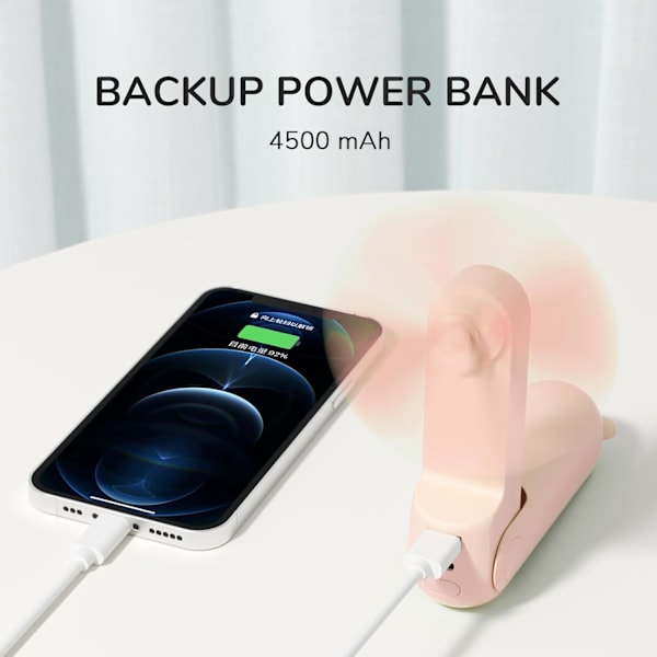 Handhållen fläkt med 4500 mAh Powerbank Max 37 timmars drifttid, fickportabel batteridriven eller USB-driven hopfällbar personlig fläkt, 3 S pink