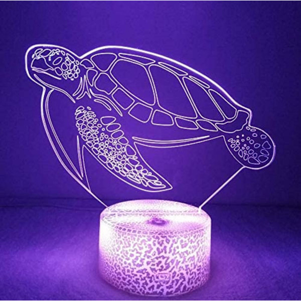 WJ 3D Havskildpadde Fjernbetjening 16 Farve Natlys Illusion Akryl LED Bordlampe Sengelampe Børns Soveværelse Skrivebord Dekoration Fødselsdag Gaver Legetøj til Børn