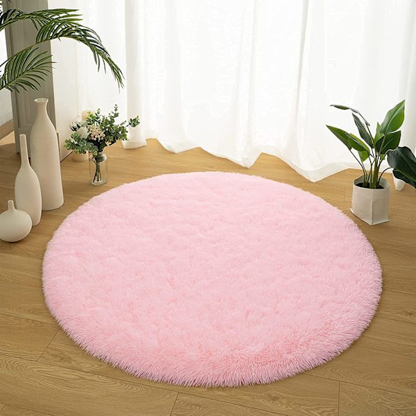 Runda mattan i ren färg, diameter 100 cm/39,4 tum, mjuk plysch halkfri matta, fluffig matta (Rosa)