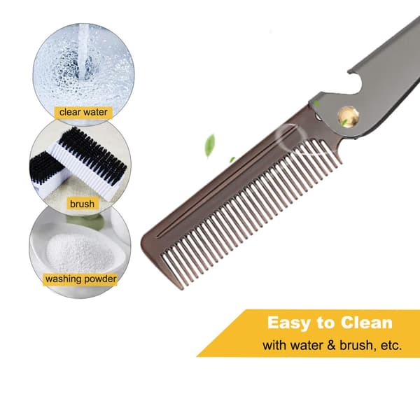 Foldbar Kam i Rustfrit Stål, Lommekam til Mænd og Kvinder, Sort Black Small (Pack of 1)