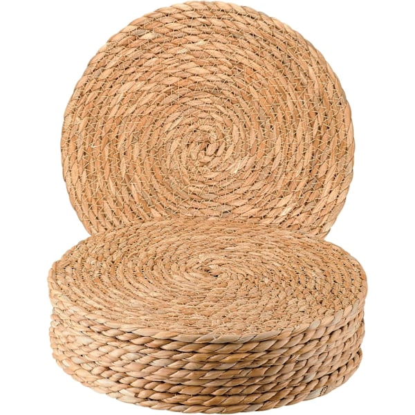 Runde Flettede Plassmatter Sett med 10, 12\" Boho Rattan Plassmatter Naturlige Håndflettede Vannhyasint Plassmatter, Landstil Flettede Plassmatter Nature 12 Inch