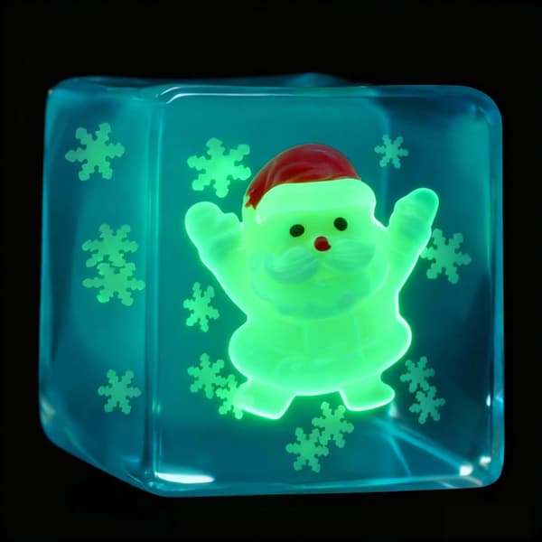 Blå klemme-terning med lysende julemotiv indeni, blød selvlysende maltose sensorisk fidget-legetøj, stresslindrende gummi-bold B Style