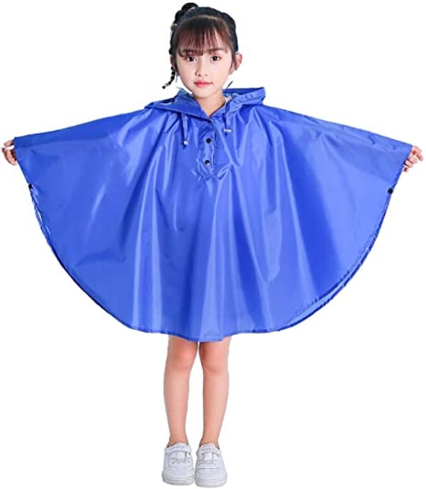 Barn Regn Poncho Huvjacka Regnrock, Blå, XL