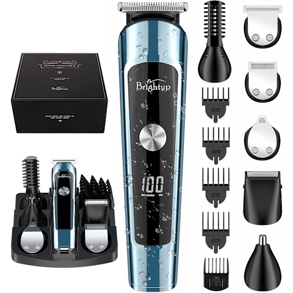 Skäggtrimmer, herr grooming kit med hårklippare, elektrisk rakapparat, rakapparater för mustasch, kropp, ansikte, öra, näshårstrimmer, USB R