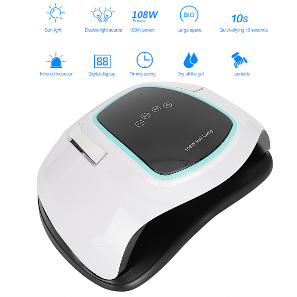 108W UV Gel LED-ljus nageltork Manikyr nagelkonst ljus nagelkonst härdande ljus US-kontakt 110-240V