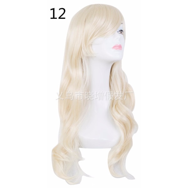 Lång lockig hårtoppar kostym cosplay peruk 70CM långt vågigt hår set peruk  Cos Anime peruk (ljusguld)