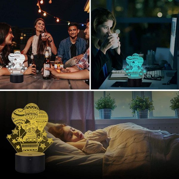 3D Teddybjørn Lampe Stemningslampe 16 Farver Børneværelse Natlys Illusion Akryl LED Bordlampe Sengelampe til Børneværelse Dekoration