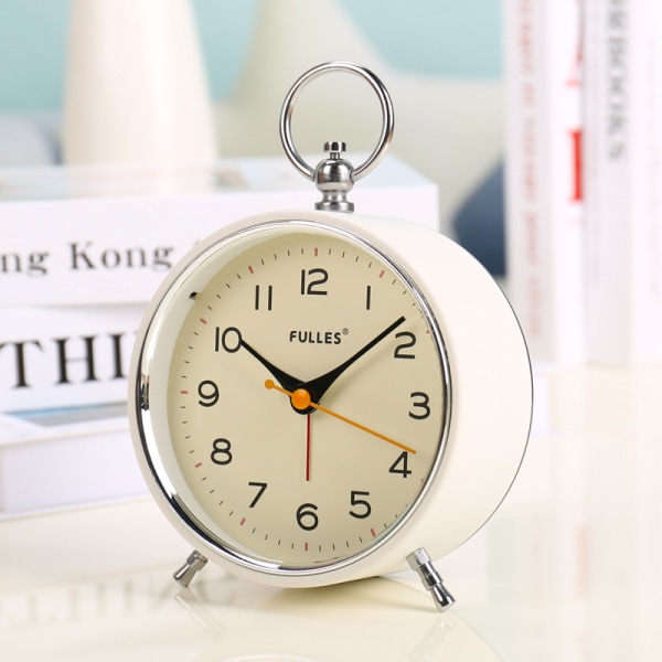 Analog Alarm Clock Non Ticking with Night Light Snooze Function Round Retro Alarm Clock Battery Operated Clock for Bedroom Living Room for Kids，white