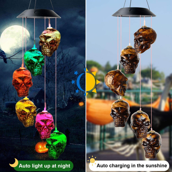 Skeleton Skull Solar Wind Chime, intressanta presenter, unika gåvor, presenter till vänner, trädgårdsinredning, vattentät julbelysning Trädgårdsdekoration