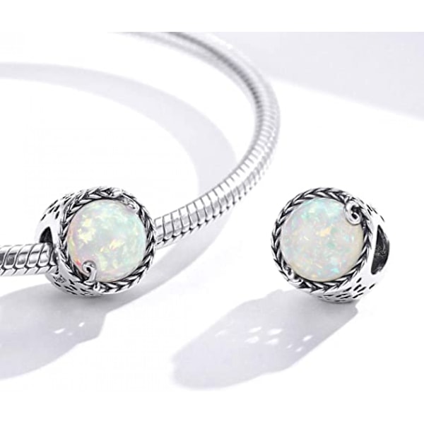 Sterling Silver Kaffe Hjärta Kärlek Säkerhetskedja Nyckelpiga Cubic Zirconia Bead Berlocker För Armband Halsband Kvinnor Man Flickor Pojkar, Opal Charm