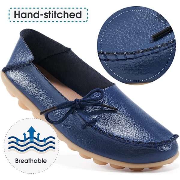 Damloafers - Casuala slip-on loafers i läder för kvinnor - Bekväma körsko för utomhuspromenader - Mörkblå (storlek 41)