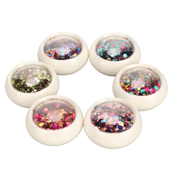 6 lådor nagelkonst glitter paljetter färgglada runda nagelglitter paljetter för DIY nagelkonst dekoration