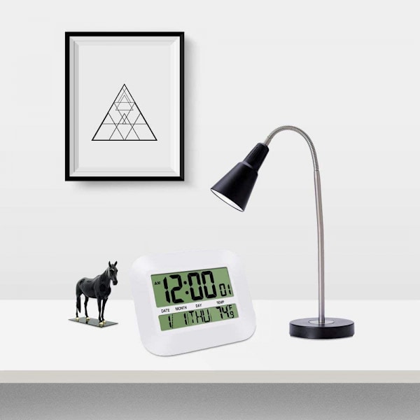 Digital väckarklocka - 4 ljusstyrkor LED-display, snooze 12/24H, adapterström med reservbatteri, enkel att använda för barn och äldre (vit)