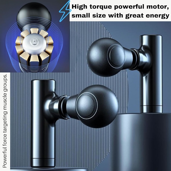 Mini massasjepistol i lommestørrelse - bærbar og kraftig - 2700 RPM stille vibrasjonshastigheter - USB-oppladbar - målrettet mot nakke, rygg, A