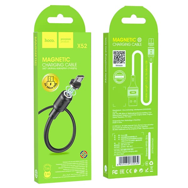 hoco. X52 magnetisk ladekabel for  Android  universal mobiltelefon rund hode ladekabel