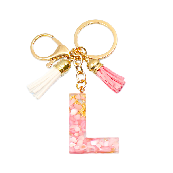 Söt första nyckelring A-Z bokstav glittrande glitter nyckelring Premium väska Charm Nyckelring Tillbehör (L, 4PCS)