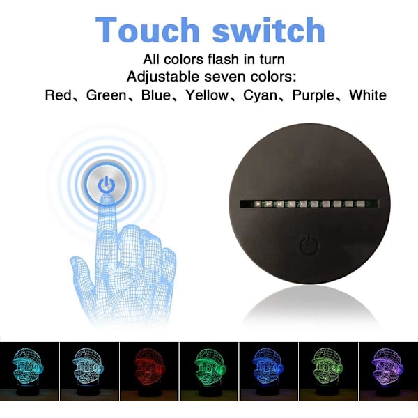 WJ 3D Illusion LED Natlampe, 7 Farver Gradual Skiftende Touch Switch USB Bordlampe til Feriegaver eller Hjemmedekorationer (Mario) Mario