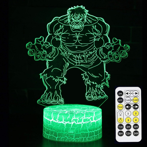 Hulk - leksaksgåvor för pojkar, WJ 3D-illusionslampa för barnkammaren, coola Marvel-leksaker, födelsedagsgåvor & 7 färgskiftande leksaker Hulken