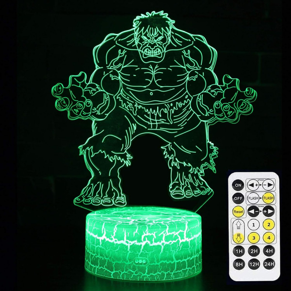 Hulk pojkleksaker presenter, WJ 3D Illusion Lamp presenter för rumsdekor barnrum, coola Marvel-leksaker födelsedagspresenter & 7 färger byter leksaker för pojkar eller barn (A) Hulken