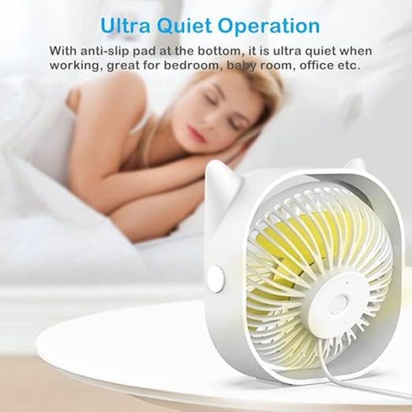 USB Bordventilatorer Små Støjsvage - Mini Sød Skrivebordsventilator USB Drevet 3 Vindhastigheder Personlige Bordventilatorer til Hjem Soveværelse Kontor Arbejde Ivory white