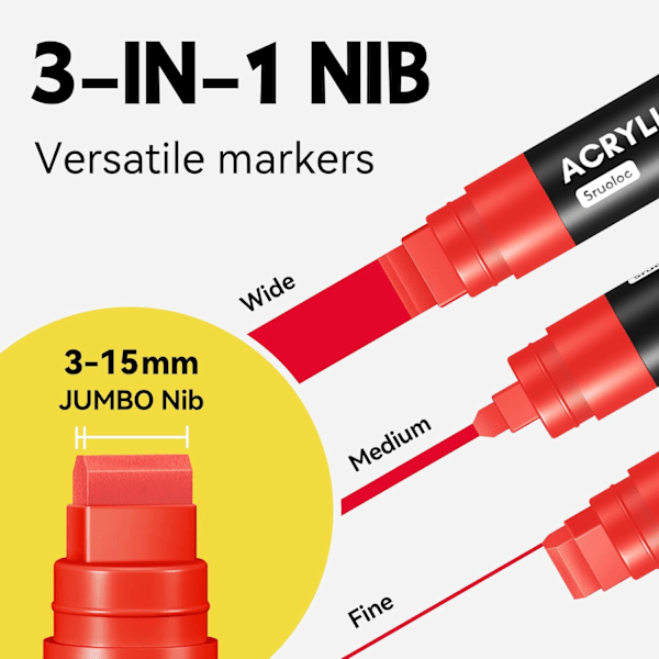 3 Jumbo Permanenttitussia – 15 mm paksu leveä kärki, suuret akryylimaalitussit kivimaalaukseen, julisteisiin, kiveen red