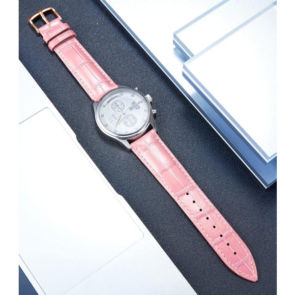 AVEKI Watch i äkta läder Flerfärgat vattentätt för män kvinnor, GR-rosa (19 mm)