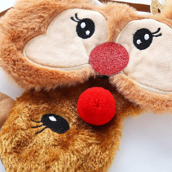 Söt Rensa Sovmask, Mjuk Plysch Ögonbindel Rolig Nyhet Jul Rudolph Sovmask Ögonlock för Barn Flicka