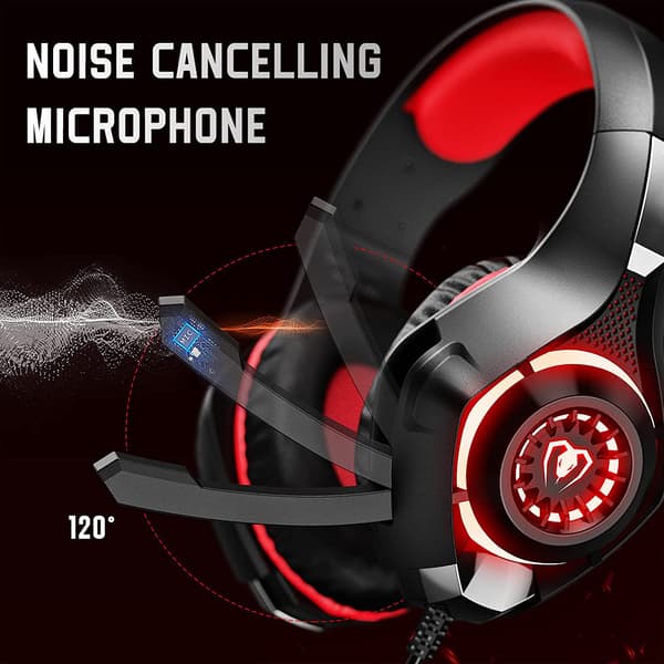 Gaming Headset til PS4 PS5 Xbox One Switch PC med støjreducerende mikrofon, dyb bas stereolyd (sort rød)-1