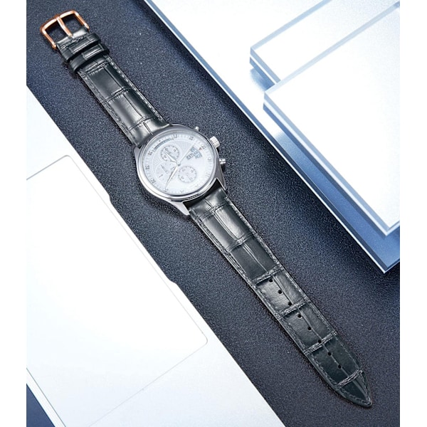 AVEKI Watch i äkta läder Flerfärgat vattentätt för män kvinnor, GR-svart (14 mm)