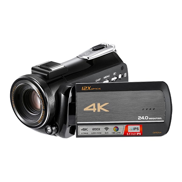 Ordro 4K UHD WiFi 12X Zoom 24MP pekskärm digital videokamera videokamera (Combo 2)