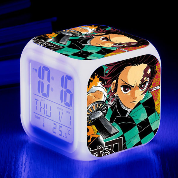 Anime Ghost Slayer Färgrik väckarklocka LED fyrkantig klocka Digital väckarklocka med tid, temperatur, alarm, datum