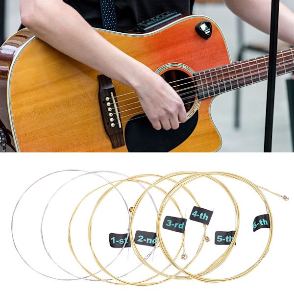 6 stk. høykvalitets messing akustisk gitarstrenger erstatningstilbehør