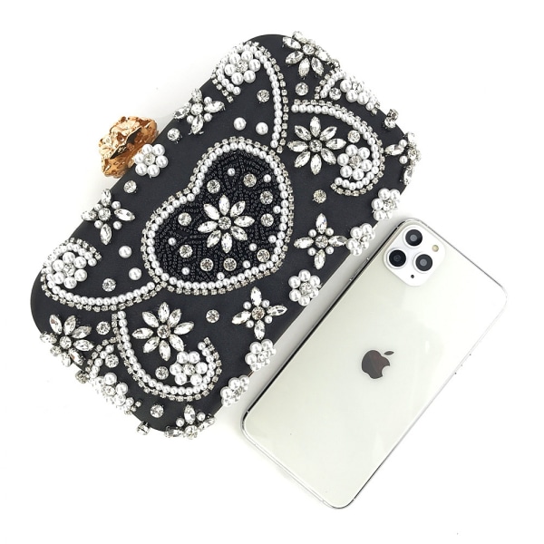 Aften Taske Perle Sequin Design Vintage Kys Lås Satin Clutch Pung Taske Bryllup Fest Clutc