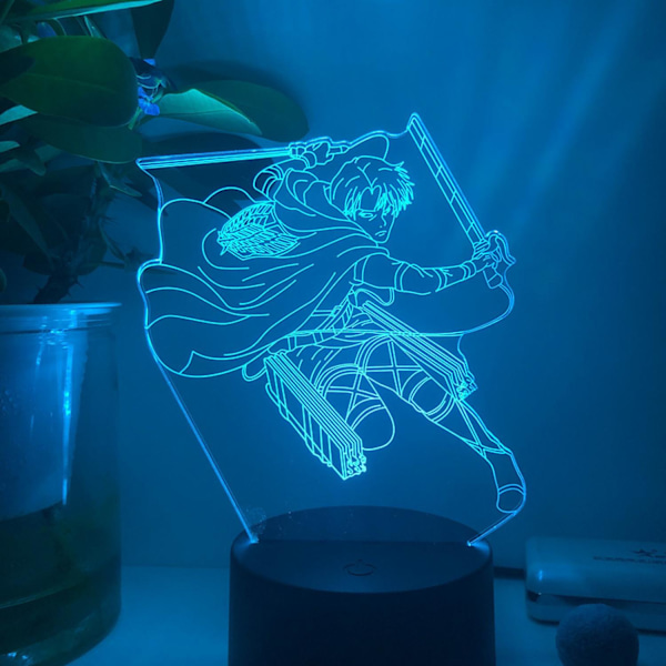 Anime Levi Ackerman Nattlampa med 16 Färger Fjärrkontroll 3D Illusionlampa för Pojkars Dekorationer -- Svart Säte