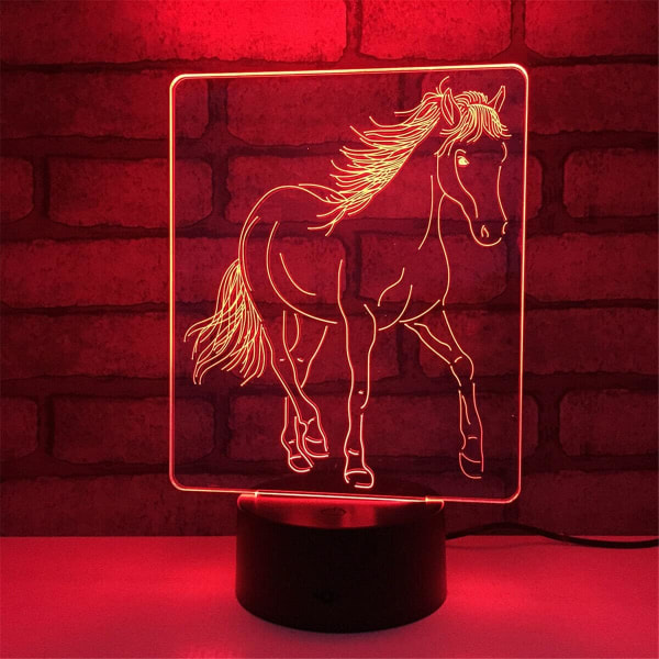WJ 3D Häst Nattljus Bord Skrivbord Optisk Illusion Lampor 7 Färgförändrande Ljus LED Bordslampa Jul Hem Kärlek Födelsedag Barn Barn Dekor Leksak Present