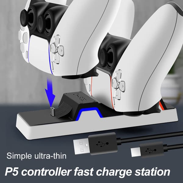 PS5 Controller-oplader, PS5-ladestation med dobbelt opladningsdock til to PS5-controllere LED-indikator, PS5 Controller-opladerstation