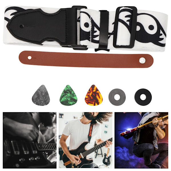Gitarrem stropp Universal 3 stk Celluloid plekter 2 stk Anti-skli pute Gitarhodeband (Tai Chi)