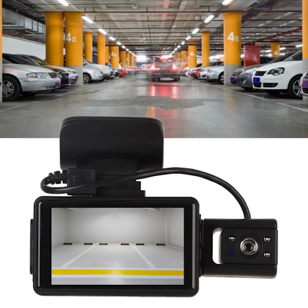 Körinspelare 3in IPS-skärm HD 360 graders rotation fram bakre dubbla objektiv G-sensor nattvision Dash Cam för bil