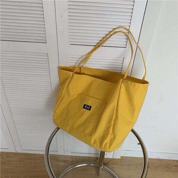 Gul väska mode koreanska damväskor en axel stor kapacitet modetryck shoppingväska canvas tote väska