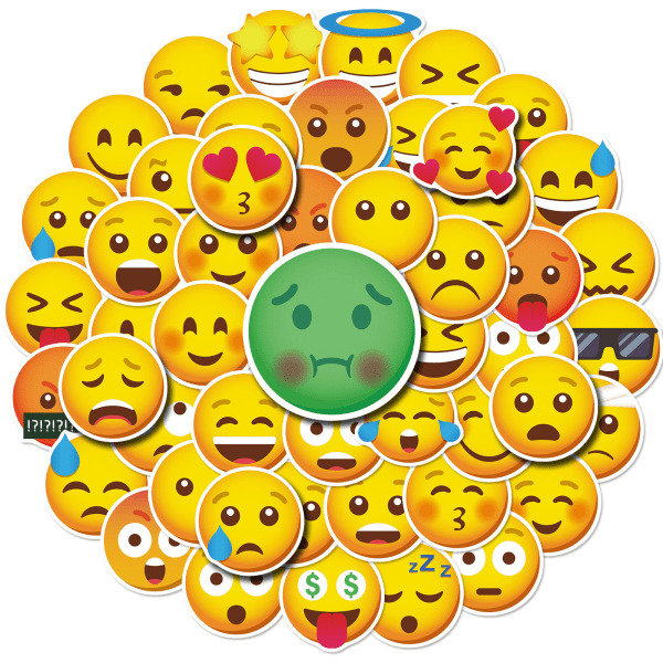 Roliga Emoji-klistermärken, set med 50, vattentät och UV-beständig, perfekt för alla dina prylar