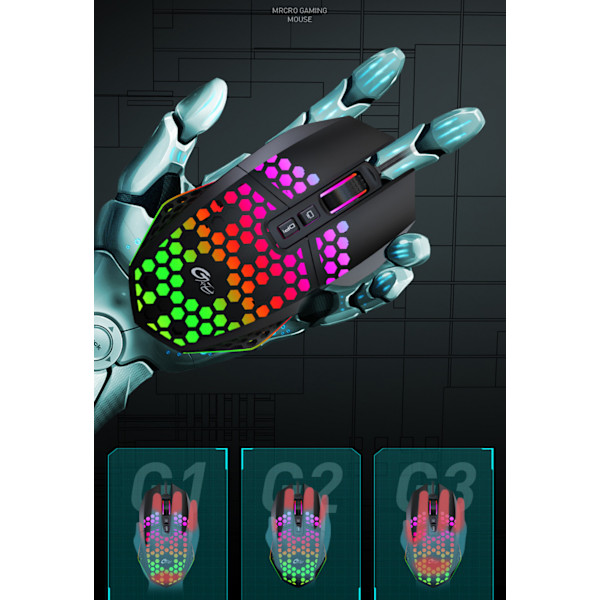 X801 hullet kablet gaming mus RGB glødende computer sports USB mus Sort