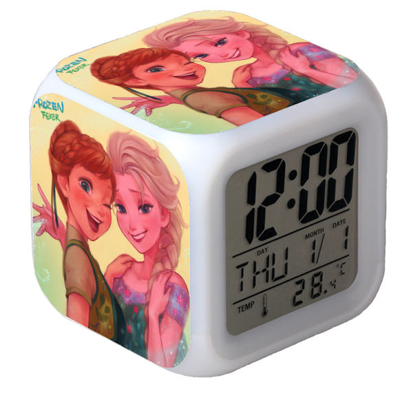 Fryst Färgglad Glödande LED-väckarklocka Anime Cartoon Barn Kvadratisk Klocka Digital Väckarklocka med Tid, Temperatur, Alarm, Datum