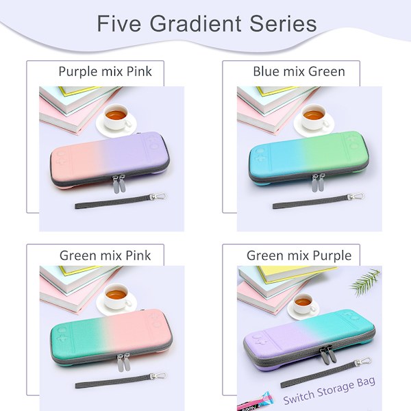 Nintendo Switch/Switch Lite Gradient Förvaringsväska Bärväska Med Bärbar NS-tillbehör Med Fäste (Blå Grön)